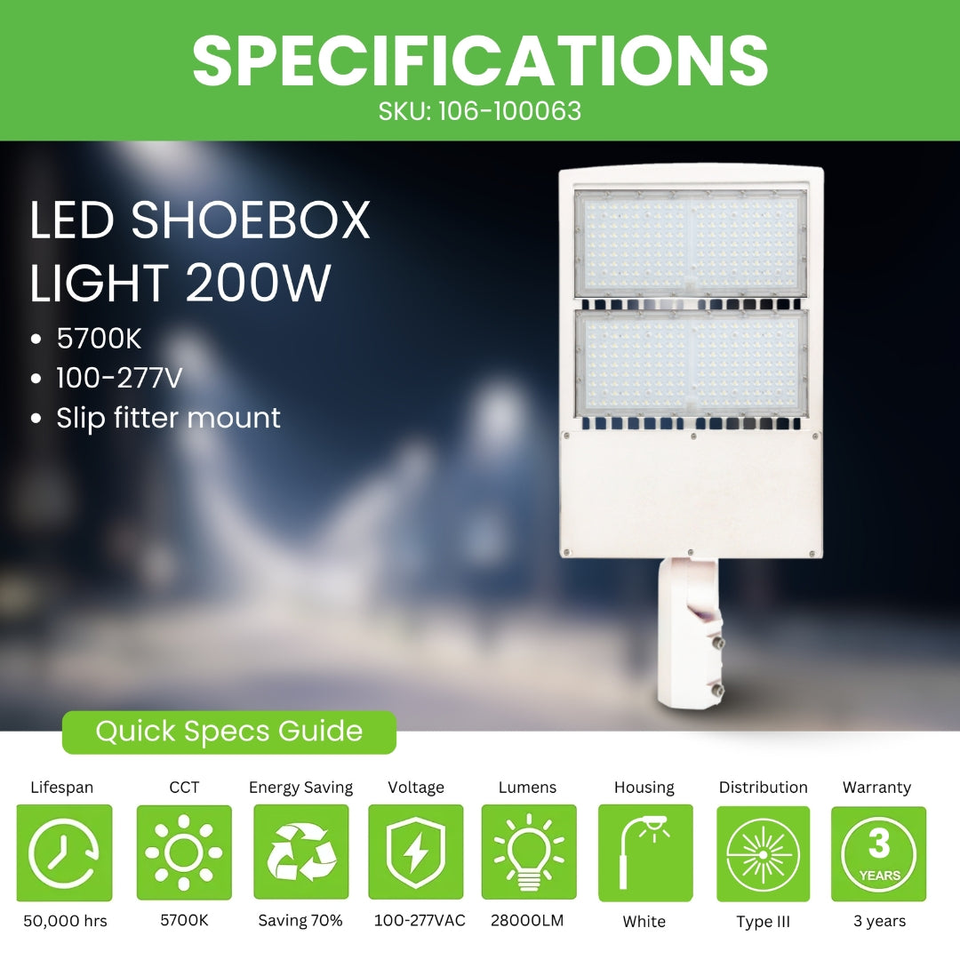 LED Street Light - 200W - Shorting Cap - Slip Fitter Mount - G07 Series - UL Listed - 5700K