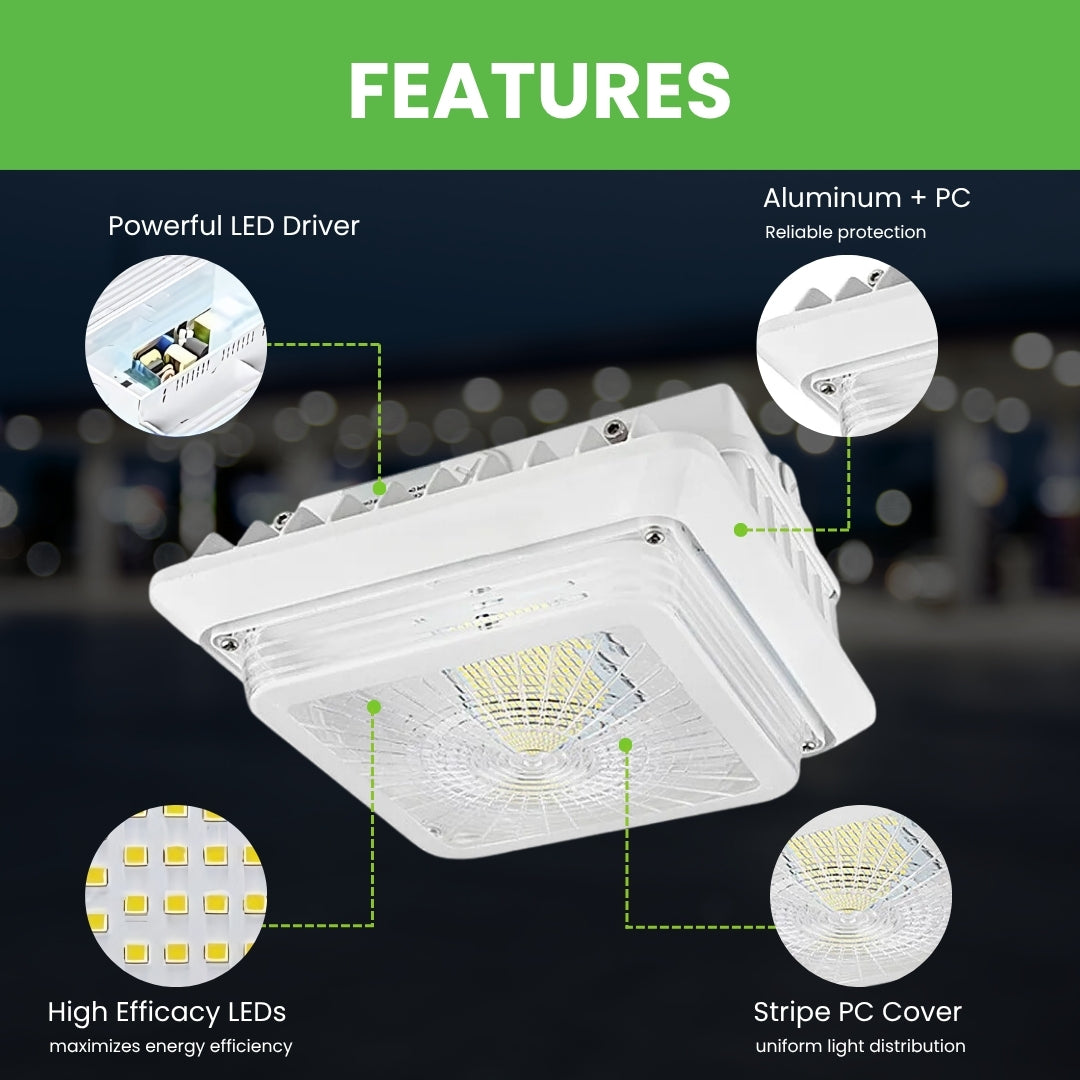75W LED Canopy Light - Surge Protected - CCT 3000/4000/5000K - Outdoor Parking Garage Light - PG02 - White - (UL+DLC Listed)