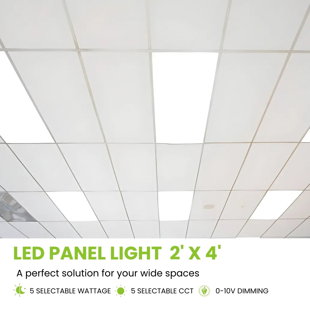 2x4 LED Panel Light – 5 Wattage selectable (20W–50W) – 5 CCT Tunable – 134 lm/W – Dimmable Drop Ceiling Light – UL & DLC 5.1 Premium – Pack of 2