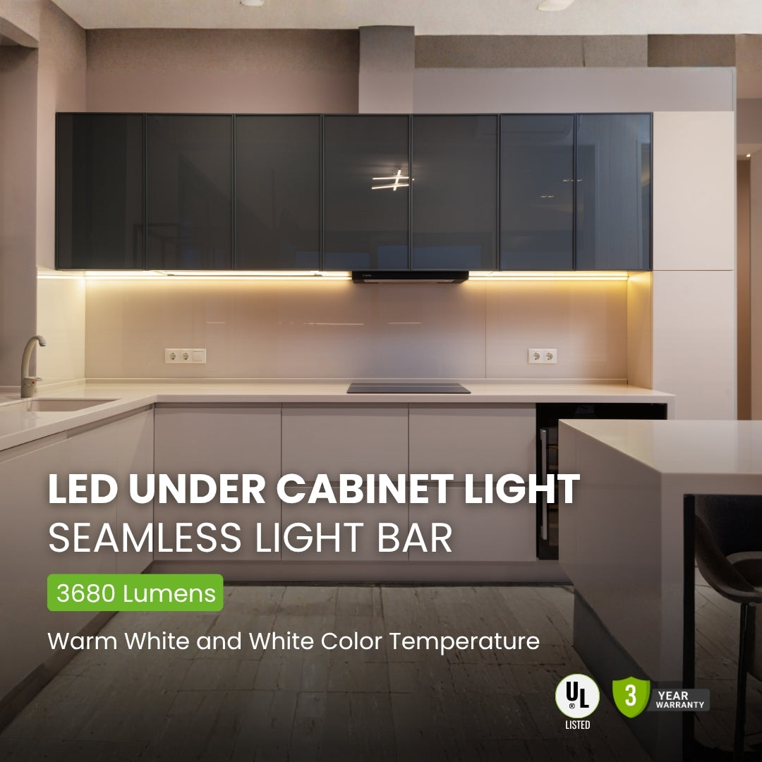 LED Under Cabinet Light - 4 Seamless Light Bars + Power Supply