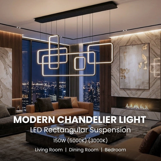 150W Modern Chandelier LED Rectangular Suspension Light - Contemporary Ceiling Fixture