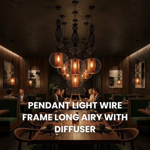 Modern Black Wire Frame Pendant Light with Diffuser – E26/E27 Hanging Ceiling Fixture