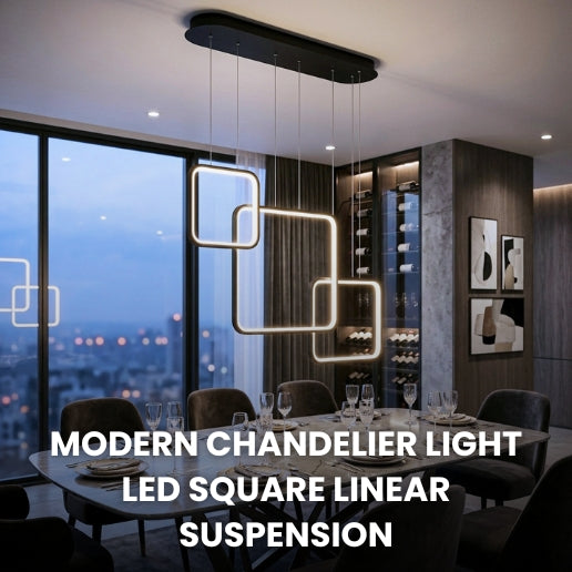 Modern LED Square Linear Suspension Chandelier Light Fixture in Black & White