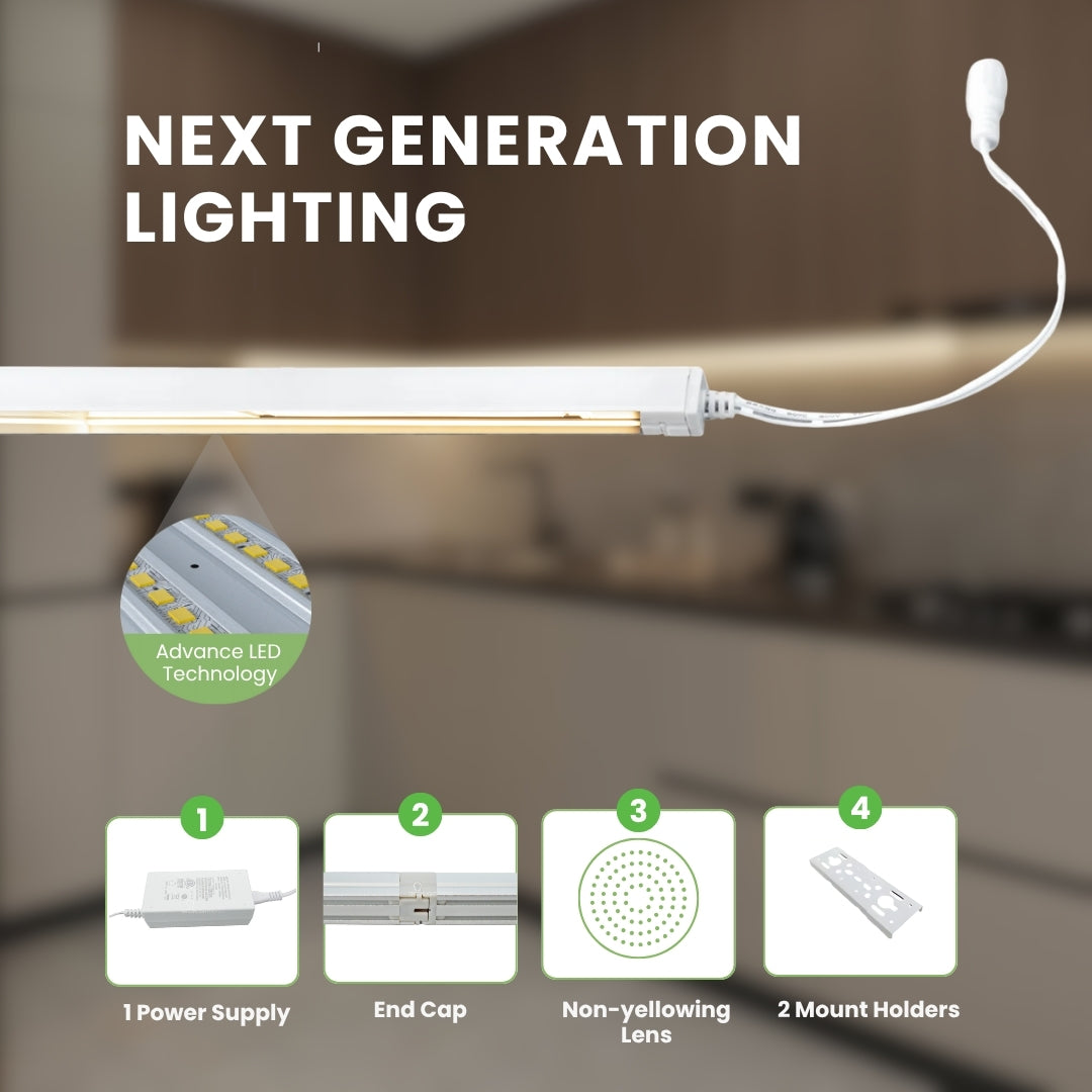 LED Under Cabinet Light - 4 Seamless Light Bars + Power Supply