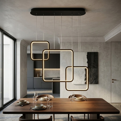 Modern LED Square Linear Suspension Chandelier Light Fixture in Black & White