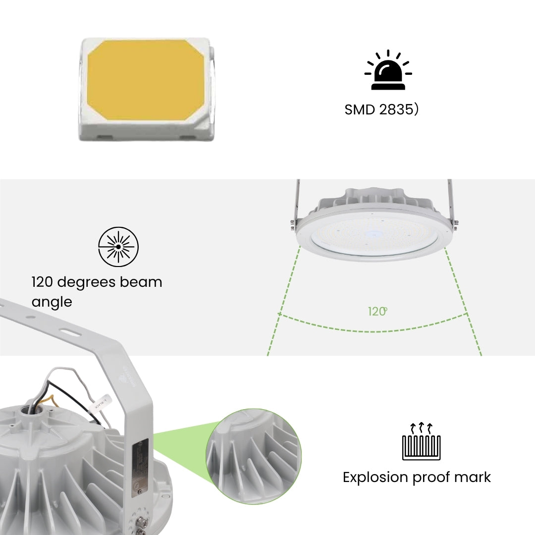 60W LED Explosion Proof Light – 5000K – AC100-277V – Clear Striped Glass Globe – Industrial Hazardous Location Fixture