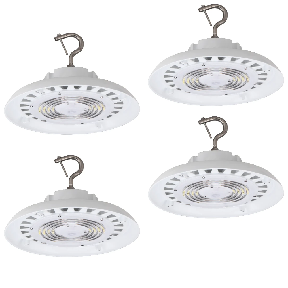 LED High Bay - 150W - 4 Pack - 21,200 Lumens - UFO4 - Hook Mount - Black / White - UL + DLC 5.1 Premium