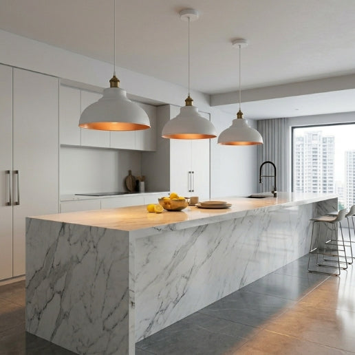 Elegant Brushed White Iron Pendant Light – Modern E26 Ceiling Hanging Fixture