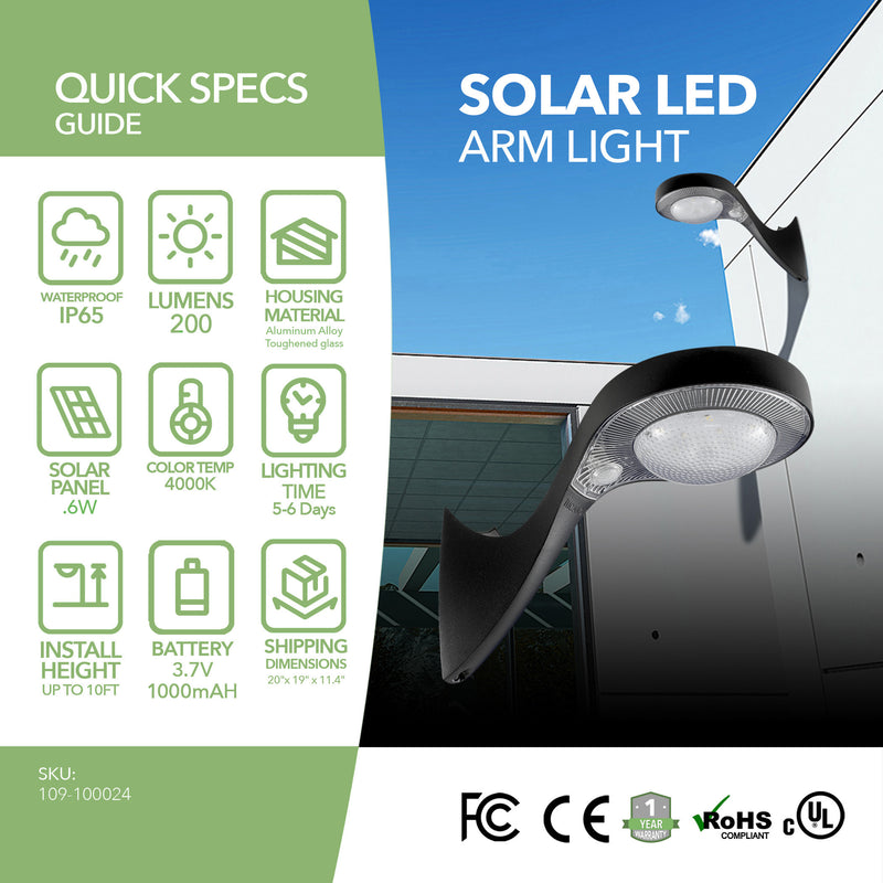 Solar LED Arm Light - 200 Lumens - Tucano Series