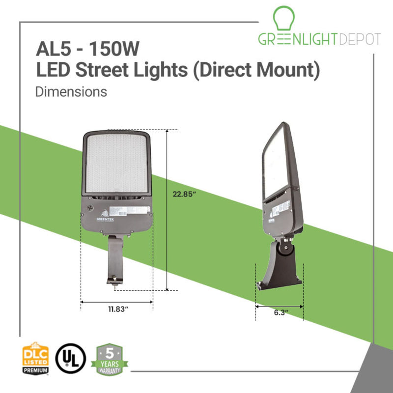 Dimensions of LED Street light 150 watts with direct mount by Greenlight depot
