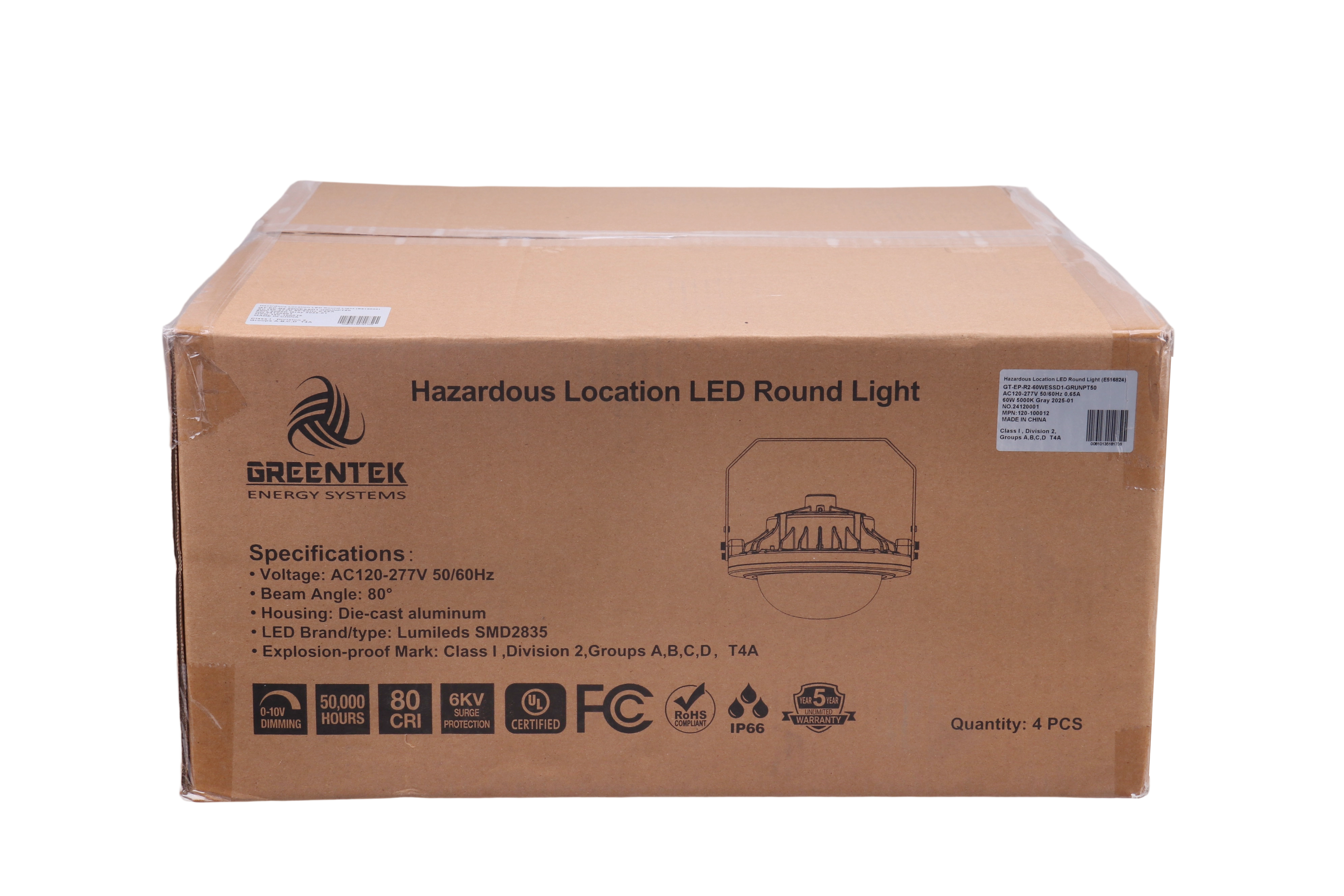 60W LED Explosion Proof Light – 5000K – AC100-277V – Clear Striped Glass Globe – Industrial Hazardous Location Fixture