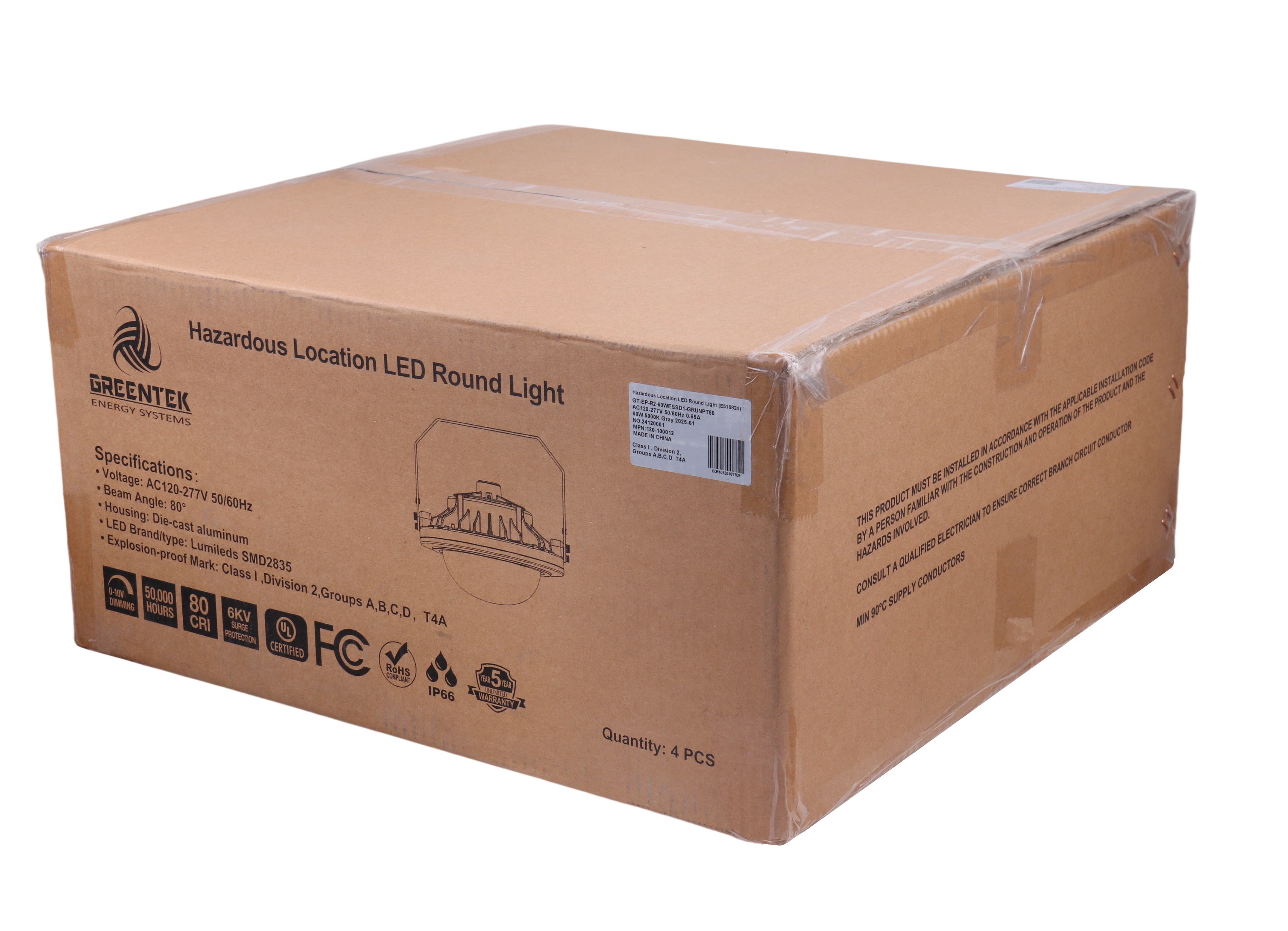 60W LED Explosion Proof Light – 5000K – AC100-277V – Clear Striped Glass Globe – Industrial Hazardous Location Fixture