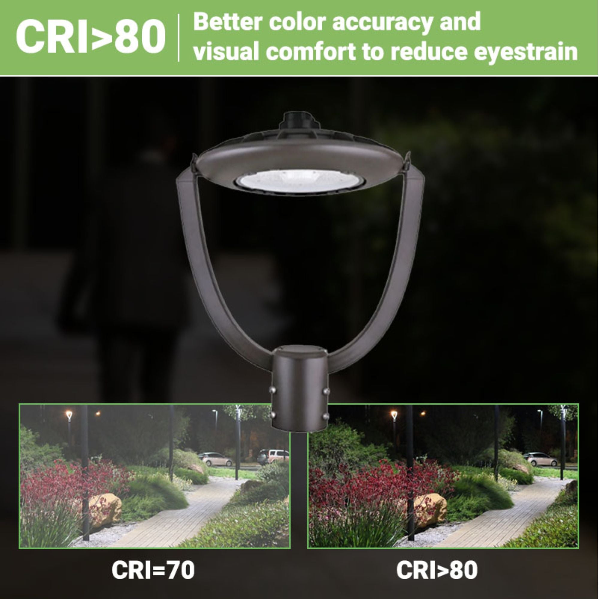 LED Post Top Light Lamp – 35W – Selectable CCT – Black/Bronze – Outdoor Fixture – Shorting Cap – UL & DLC 5.1 Premium