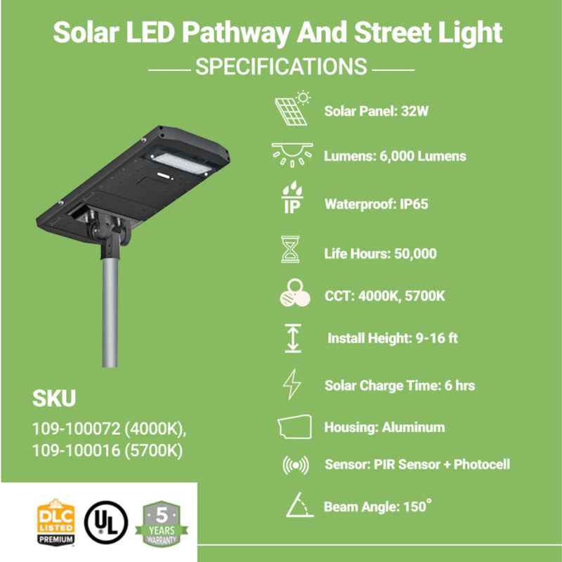 Specifications of LED Solar Pathway and Street Light by Greenlight Depot