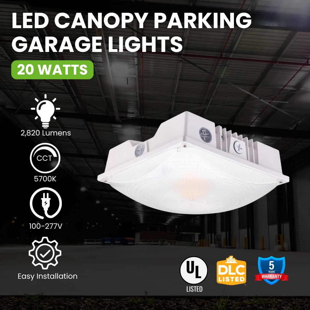 40W LED Canopy Garage Light - 5,151 Lumens - LED Parking Garage Light - PG02 - UL + DLC 5.1 Premium