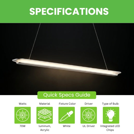 Modern LED Linear Suspension Chandelier Light 70W Acrylic Pendant Fixture