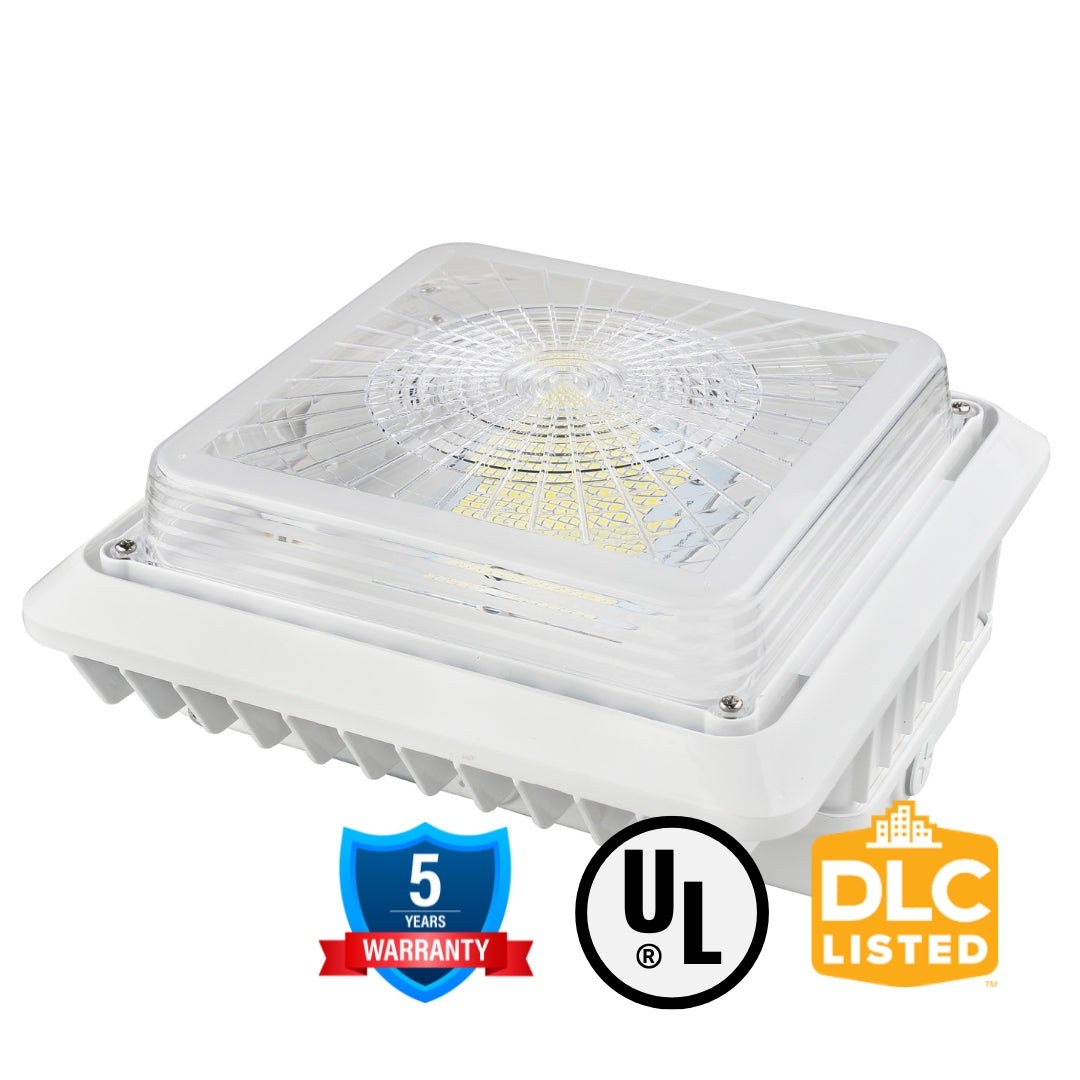 75W LED Canopy Light - Surge Protected - CCT 3000/4000/5000K - Outdoor Parking Garage Light - PG02 - White - (UL+DLC Listed)