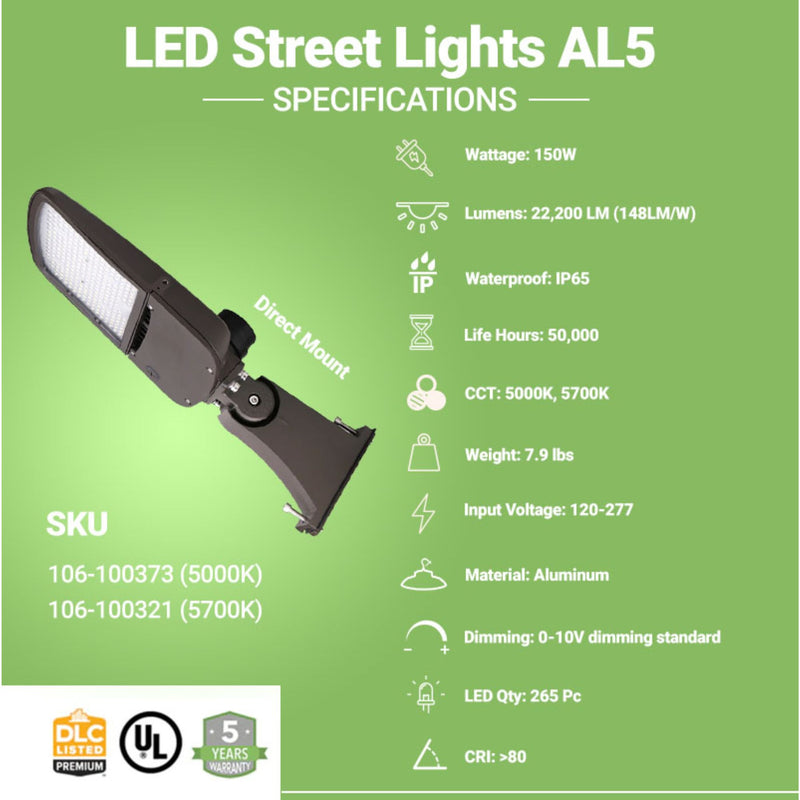 Specifications of LED Street Light AL5 with Direct Mount by Greenlight Depot
