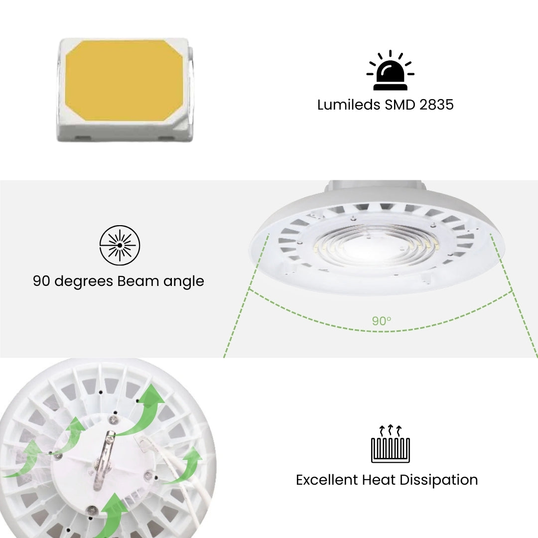 LED High Bay - 150W - 4 Pack - 21,200 Lumens - UFO4 High Voltage - Hook Mount - UL + DLC 5.1 Premium