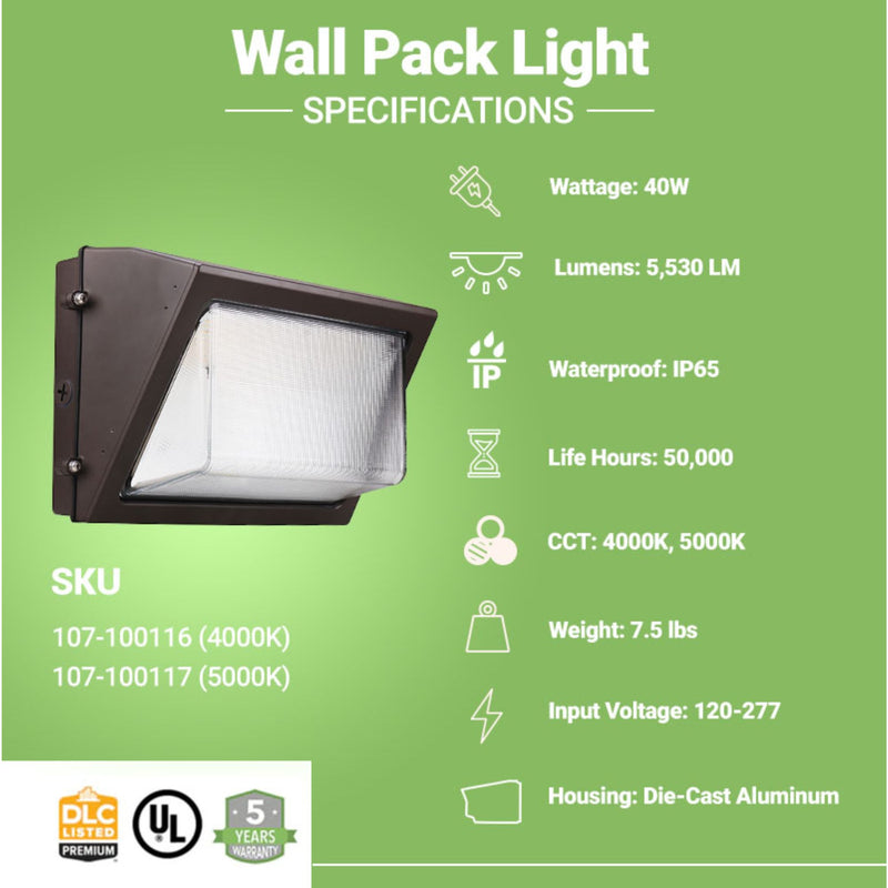 LED Wall Pack Light 40 Watt Specifications