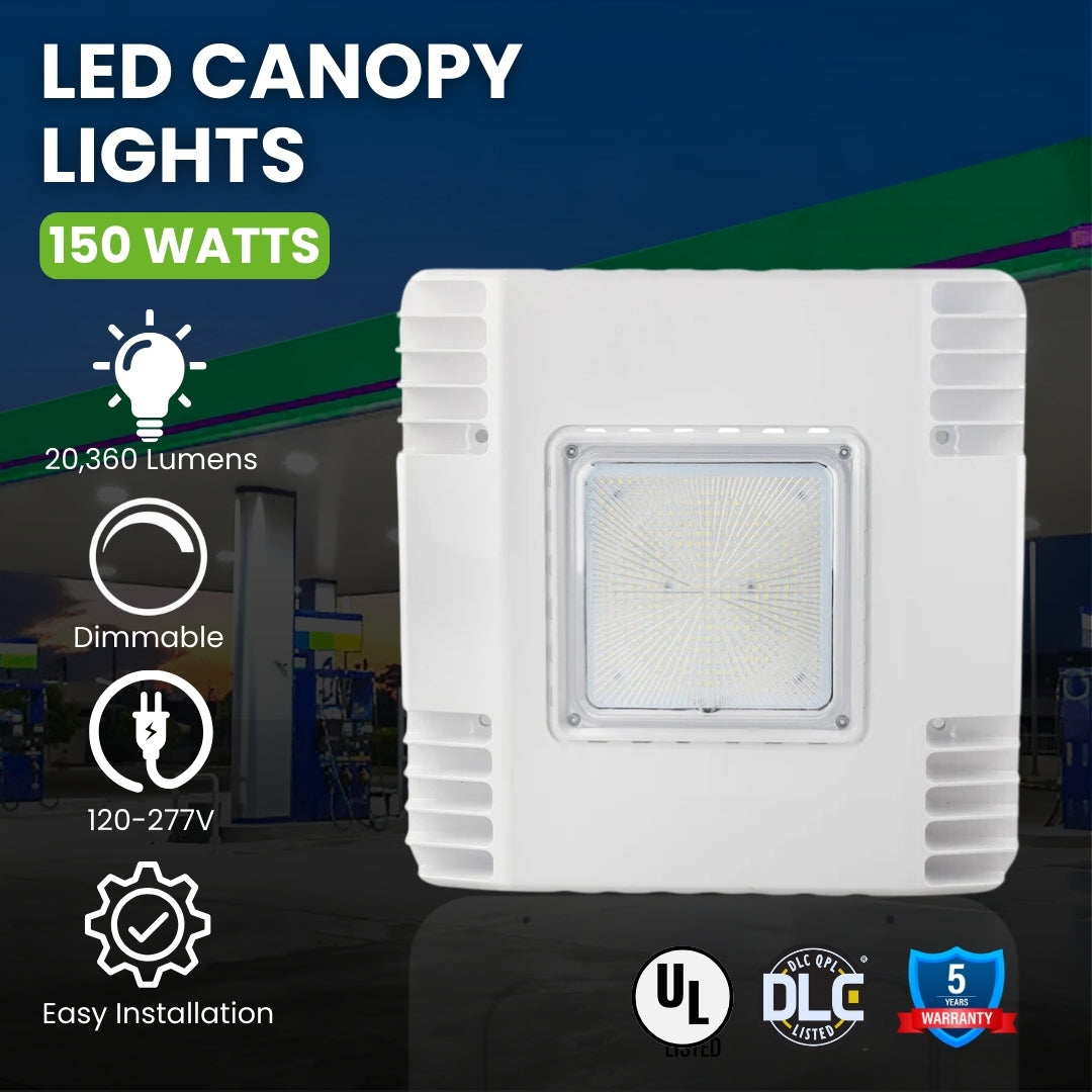 LED Canopy Light - 150W - Gas Station Canopy - 5700K - 20360 lumens - 5 Year Warranty (UL + DLC 5.1 Premium)