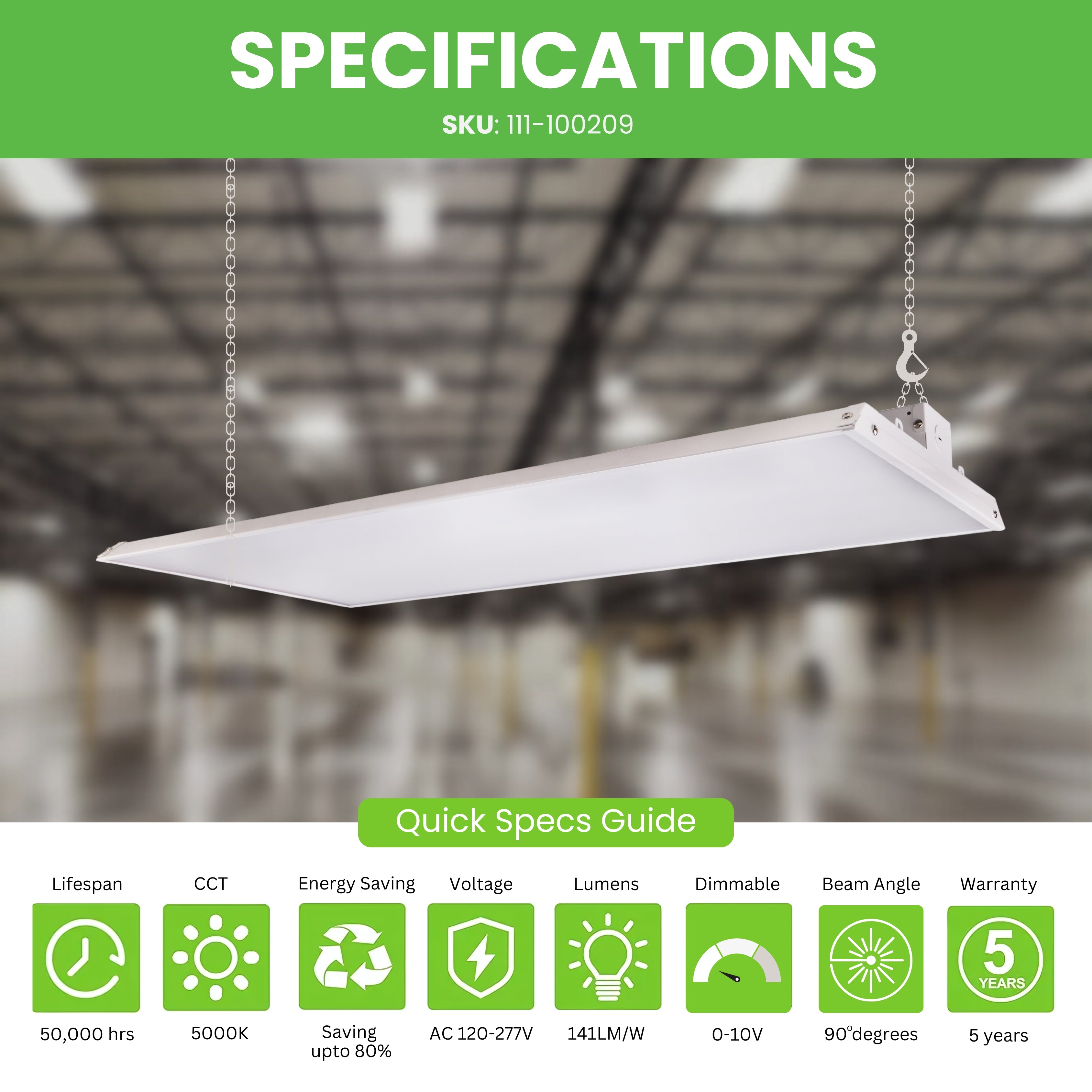 LED Linear High Bay - 220W - 30,565 LM - LHBT- 3ft - Chain Mount - UL+DLC