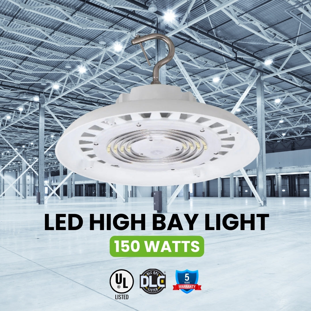 LED High Bay - 150W - 4 Pack - 21,200 Lumens - UFO4 High Voltage - Hook Mount - UL + DLC 5.1 Premium