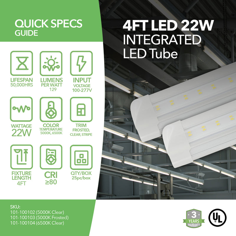 4ft 22W LED Integrated Tube - Linkable - (ETL)
