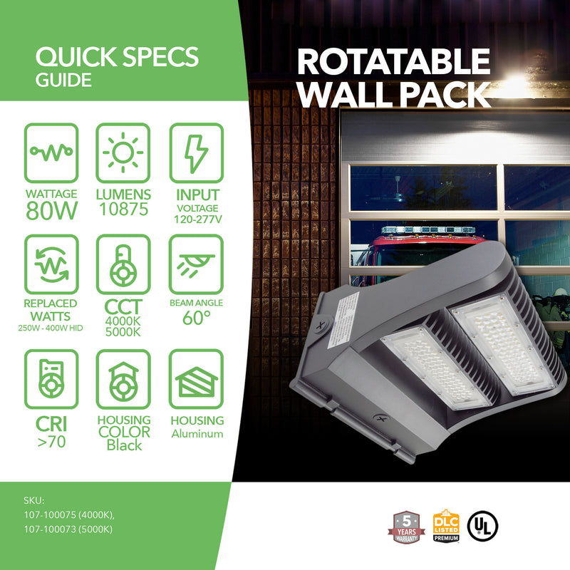 LED Rotatable Wall Pack w/ JBox- 80W - (UL+DLC)