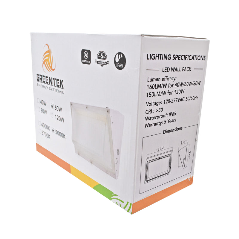 LED Wall Pack Light - 60W - 9,595 Lumens - Photocell Included - SWP4 - Forward Throw - White - DLC Listed