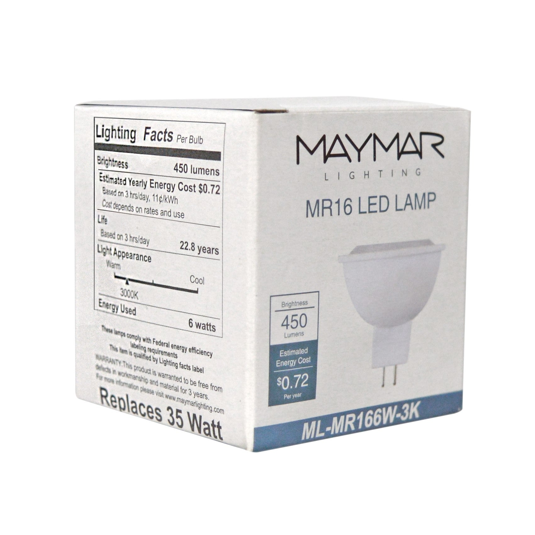 LED MR16 - 6W - 450lm - 35° - Dimmable - 12 Pack - UL