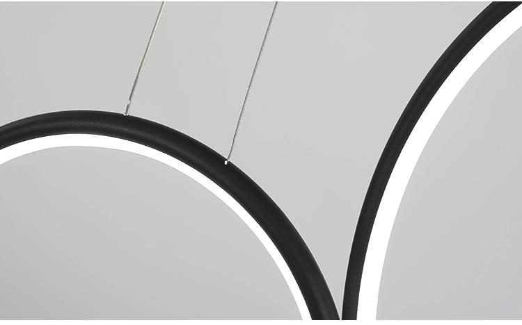 Modern 6 Ring LED Linear Suspension Chandelier Light Black & White 130W Contemporary Ceiling Fixture