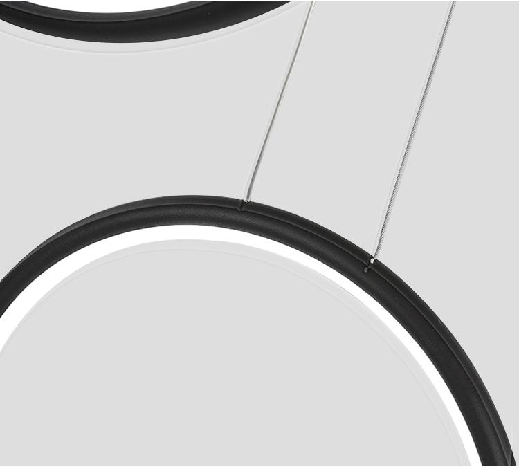 Modern 6 Ring LED Linear Suspension Chandelier Light Black & White 130W Contemporary Ceiling Fixture