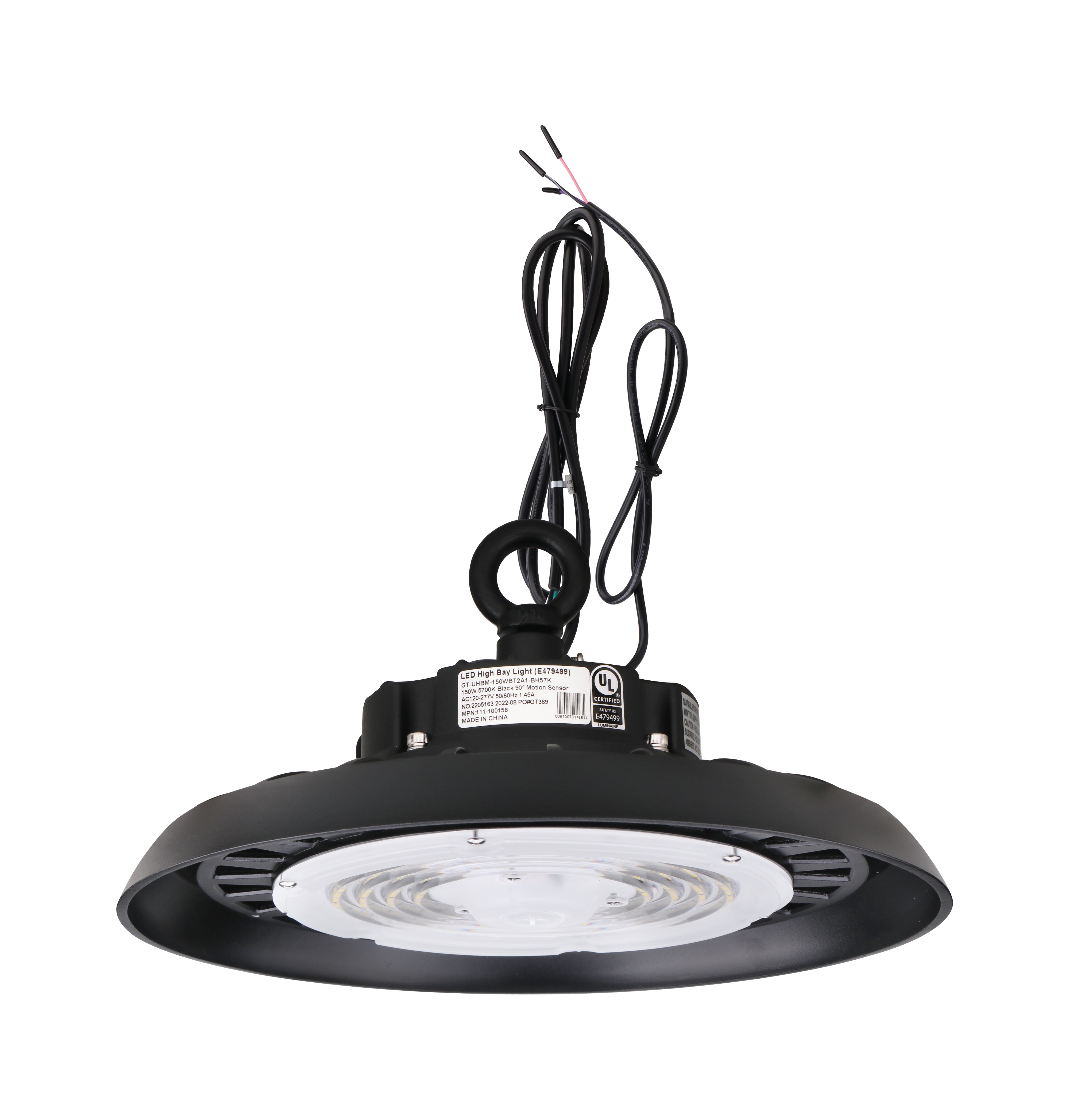 LED High Bay - 150W - 24,450 Lumens - Motion Sensor - UHBM - Hook Mount - UL+DLC5.1 Premium