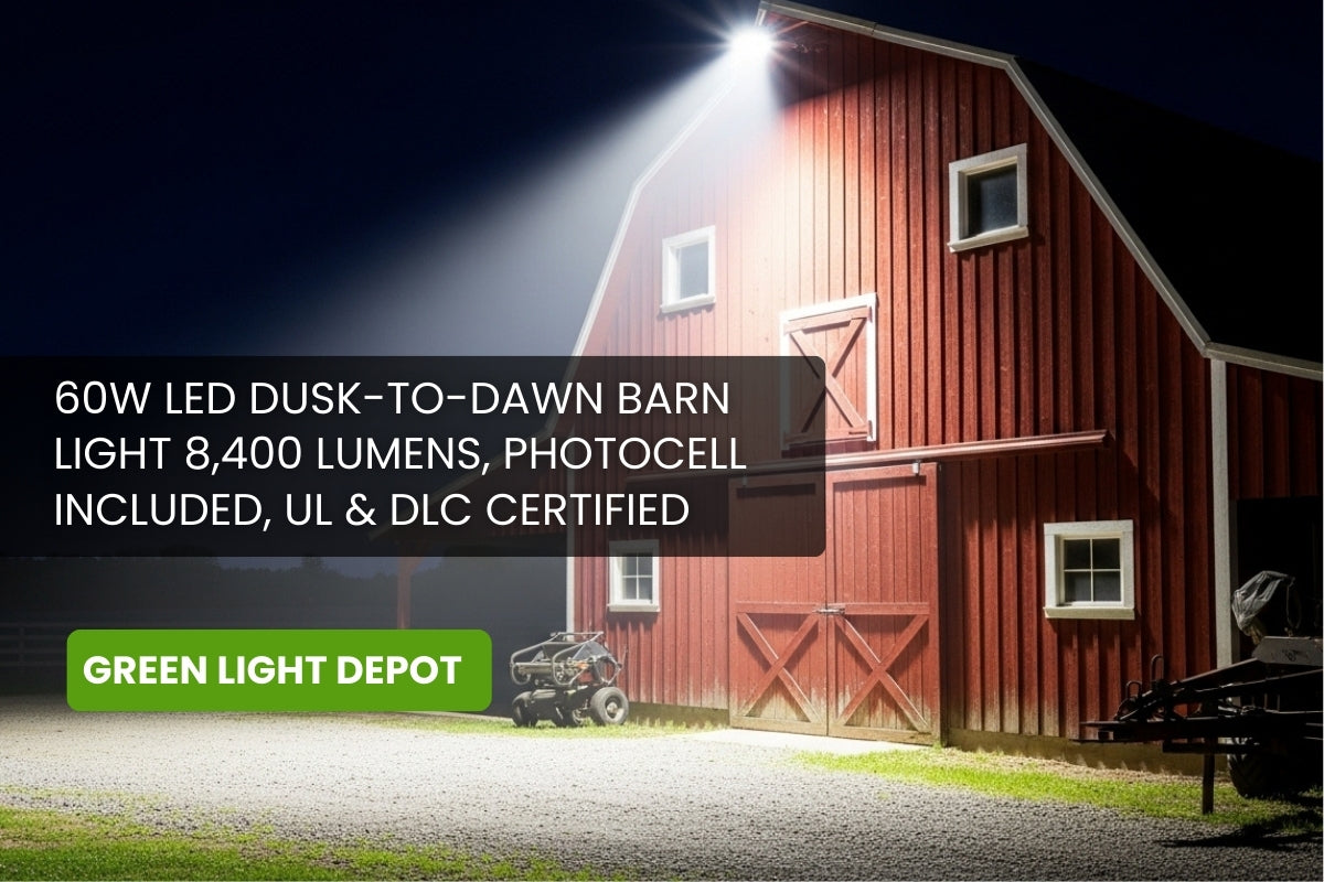 60W LED Dusk-to-Dawn Barn Light – 8,400 Lumens – Photocell Included, UL & DLC Certified