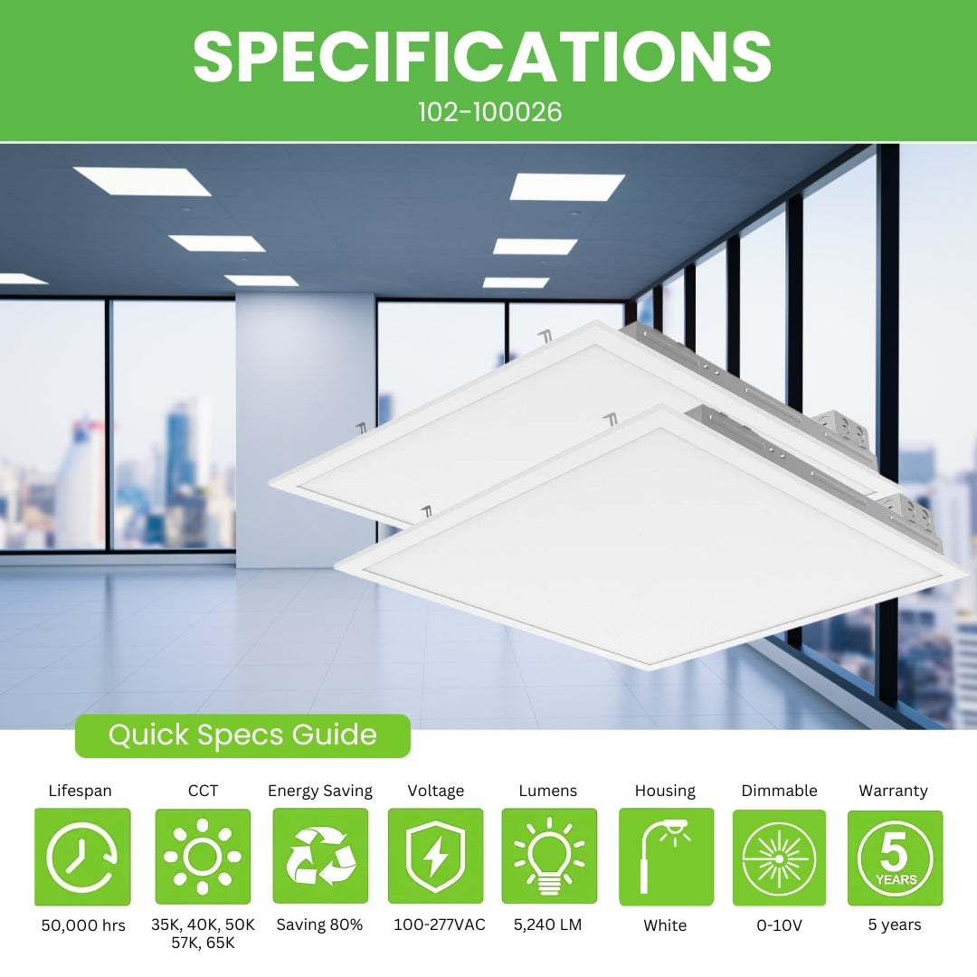 LED Panel Light - 2' x 2' - Tunable Wattages (40/35/30/25/20W) & 5 CCT - Pack of 2 - LED Backlit Panel -  131lm/w - (UL) - Dimmable