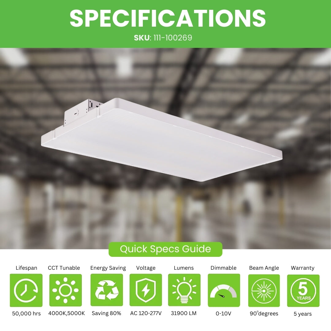LED Linear High Bay - 220W - LB1 - CCT Tunable (4000K/5000K) - UL DLC 5.1 Certified