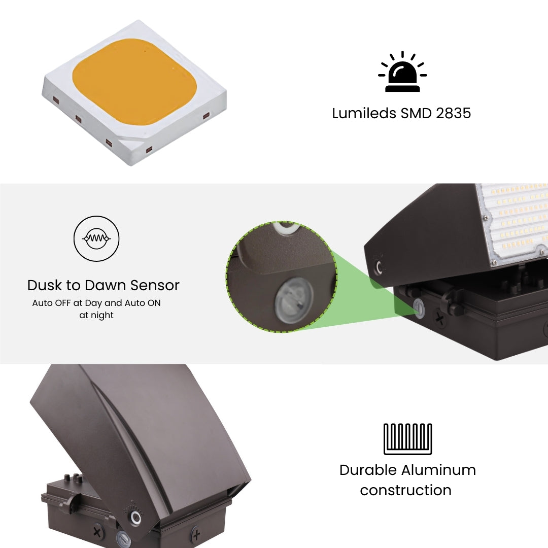 LED Adjustable Wall Pack - 50W - 7000LM - Tunable CCTs - Photocell Included - AWP - (UL + DLC 5.1)