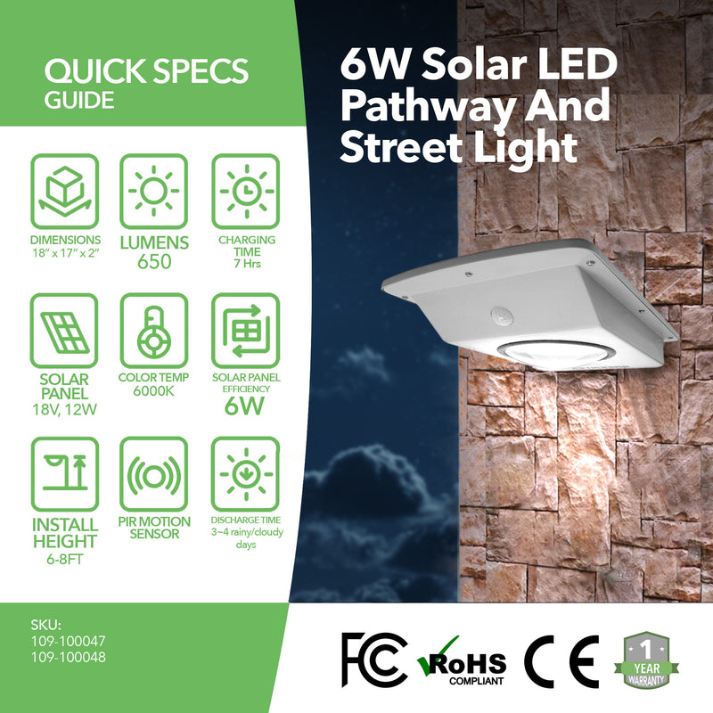 6W Solar LED Pathway And Street Light