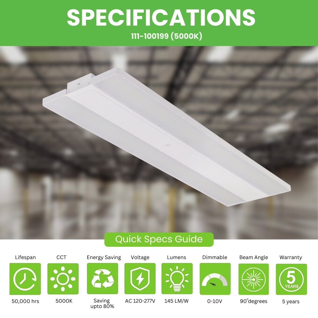 LED Linear High Bay - 500W - LB2 - Frosted Lens - 4ft - Chain Mount - (UL+DLC)
