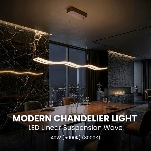 Modern Chandelier LED Light Linear Suspension Wave 40W