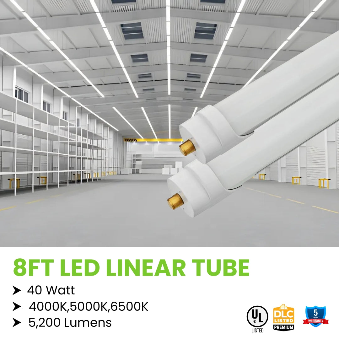 8ft 40W LED Linear Tube Light - FA8 Socket Ballast Bypass – Frosted – 10 or 20 Pack –V2 ( ETL & DLC 5.1 )