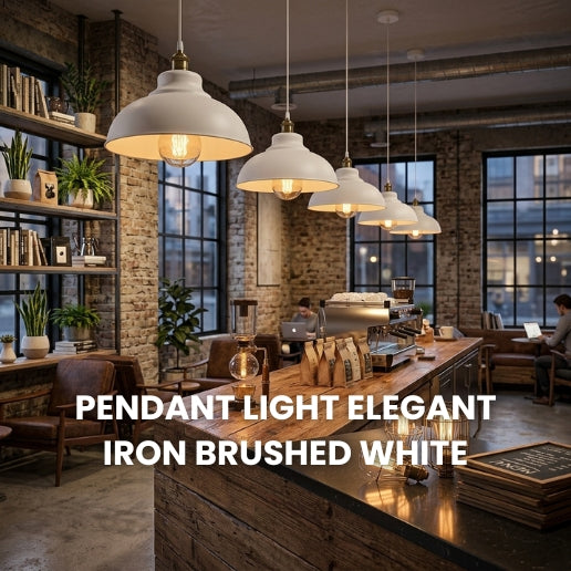 Elegant Brushed White Iron Pendant Light – Modern E26 Ceiling Hanging Fixture