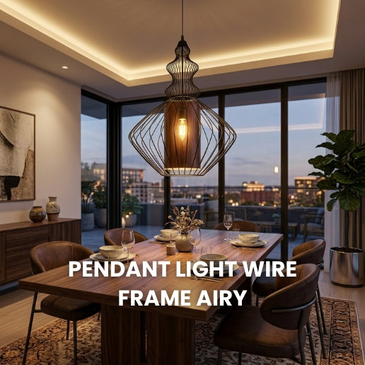 Black Wire Frame Pendant Light – Airy Industrial Hanging Ceiling Fixture E26/E27 40W
