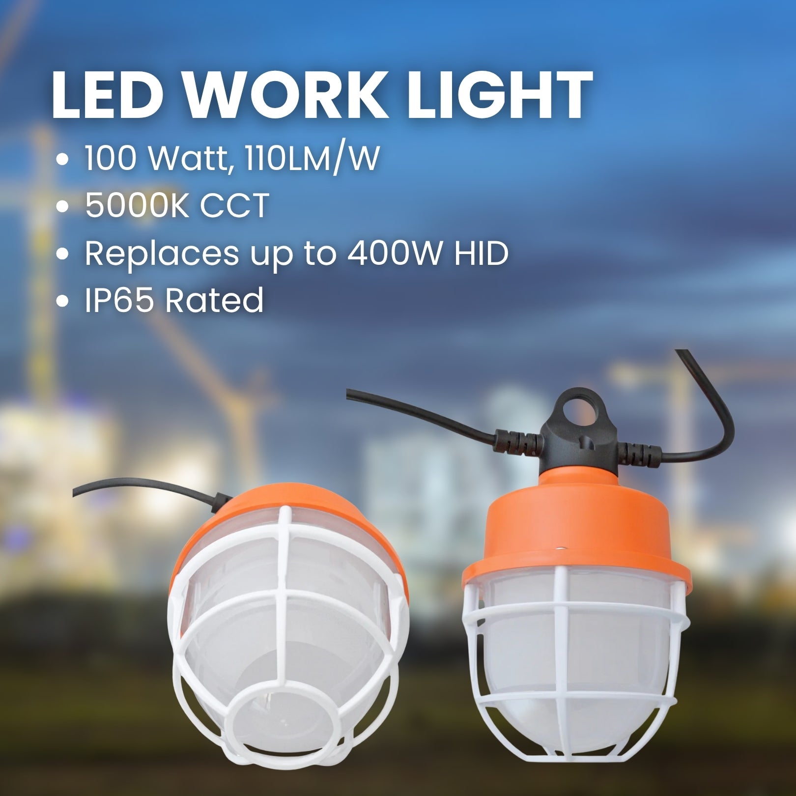 Alert 50 Ft LED Temporary String Light - 5 Lamps, 6000 Lumens, Linkable Construction Lights