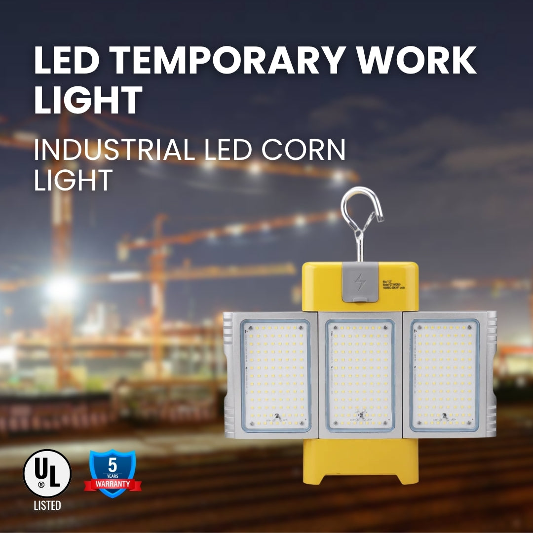 100W LED Temporary Work Light - Industrial LED Corn Light - 14,800 Lumens - Hook Mount - Linkable - UL