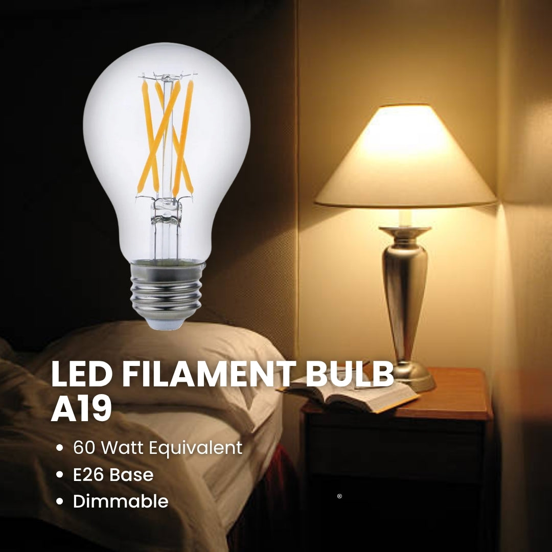 LED Filament Bulb - A19 - 60 Watt Equivalent - E26 - Dimmable