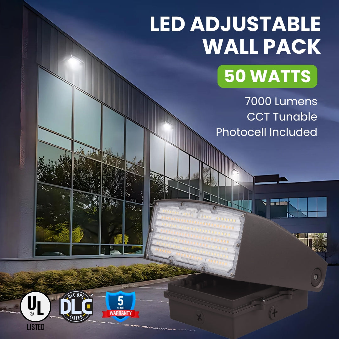 LED Adjustable Wall Pack - 50W - 7000LM - Tunable CCTs - Photocell Included - AWP - (UL + DLC 5.1)