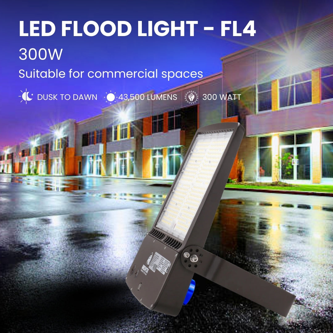 LED Flood Light - FL4 - 300W - 43500LM - Photocell Included - Flood Mount - DLC