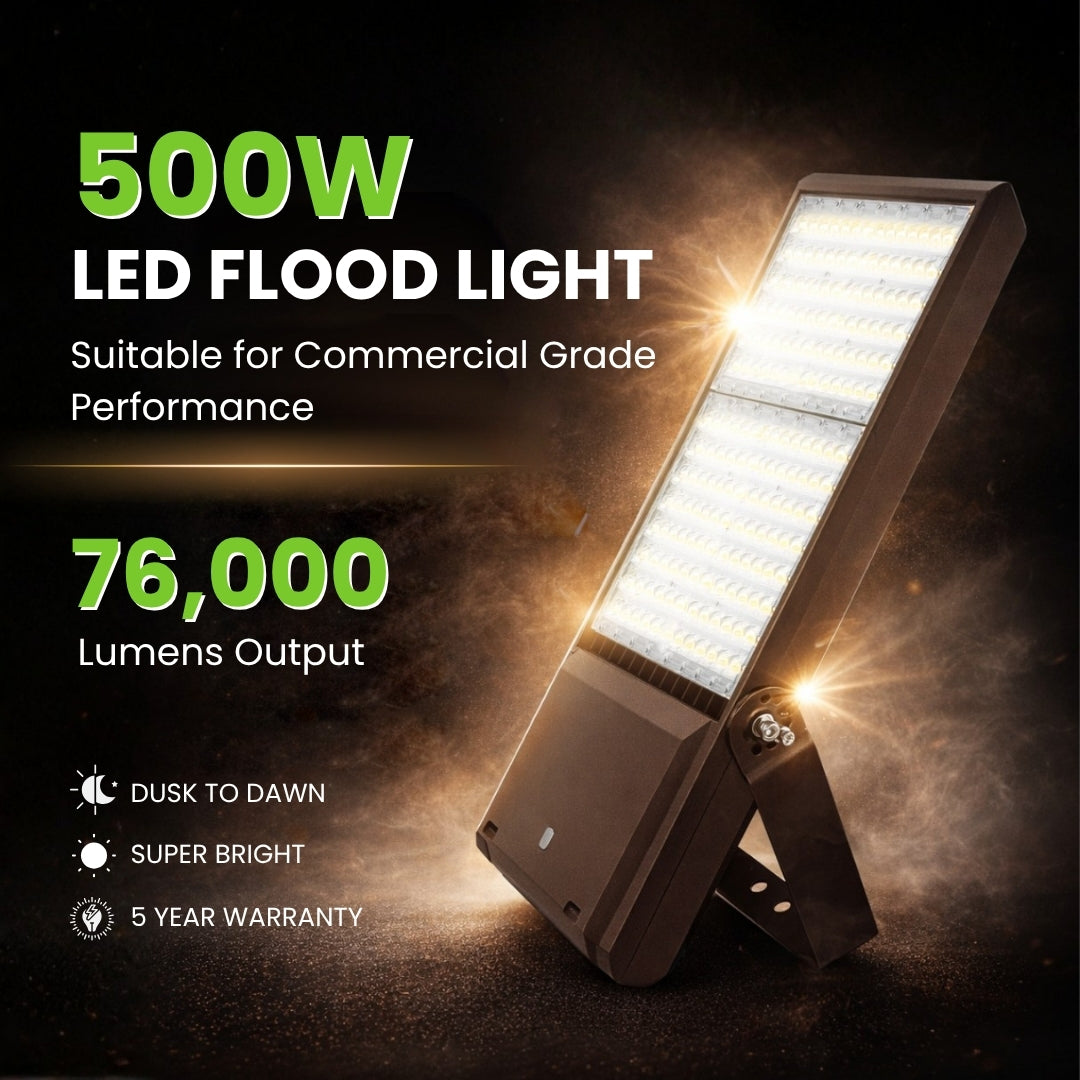 LED Flood Light - FL10 - 500W - 76000LM -  Flood Mount - Photocell Included - UL, DLC 5.1 Premium